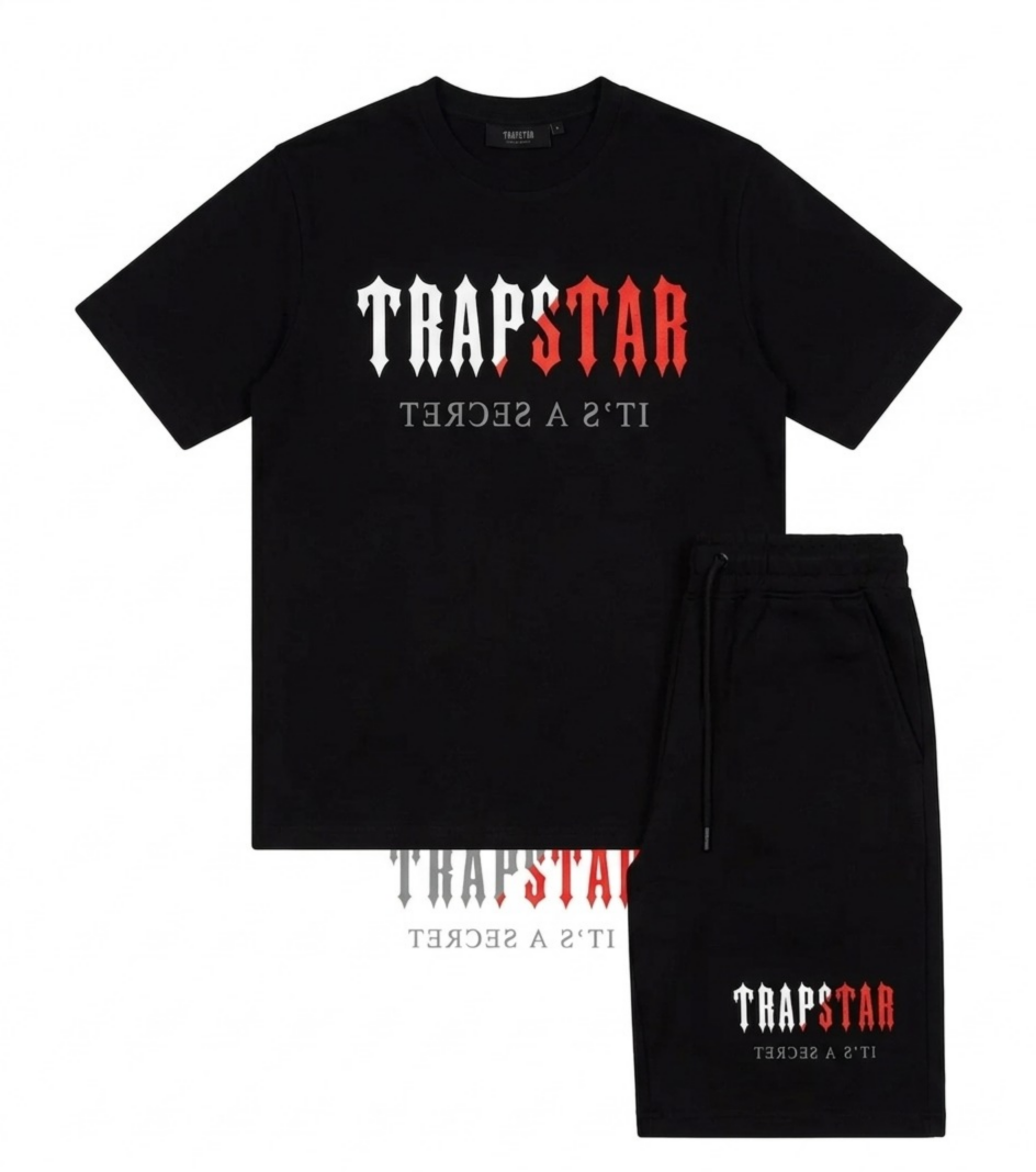 Trapstar Decoded Chenille Komplet Letni Czarny/Czerwony/Biały Trapstar Decoded Chenille Komplet Letni Czarny/Czerwony/Biały